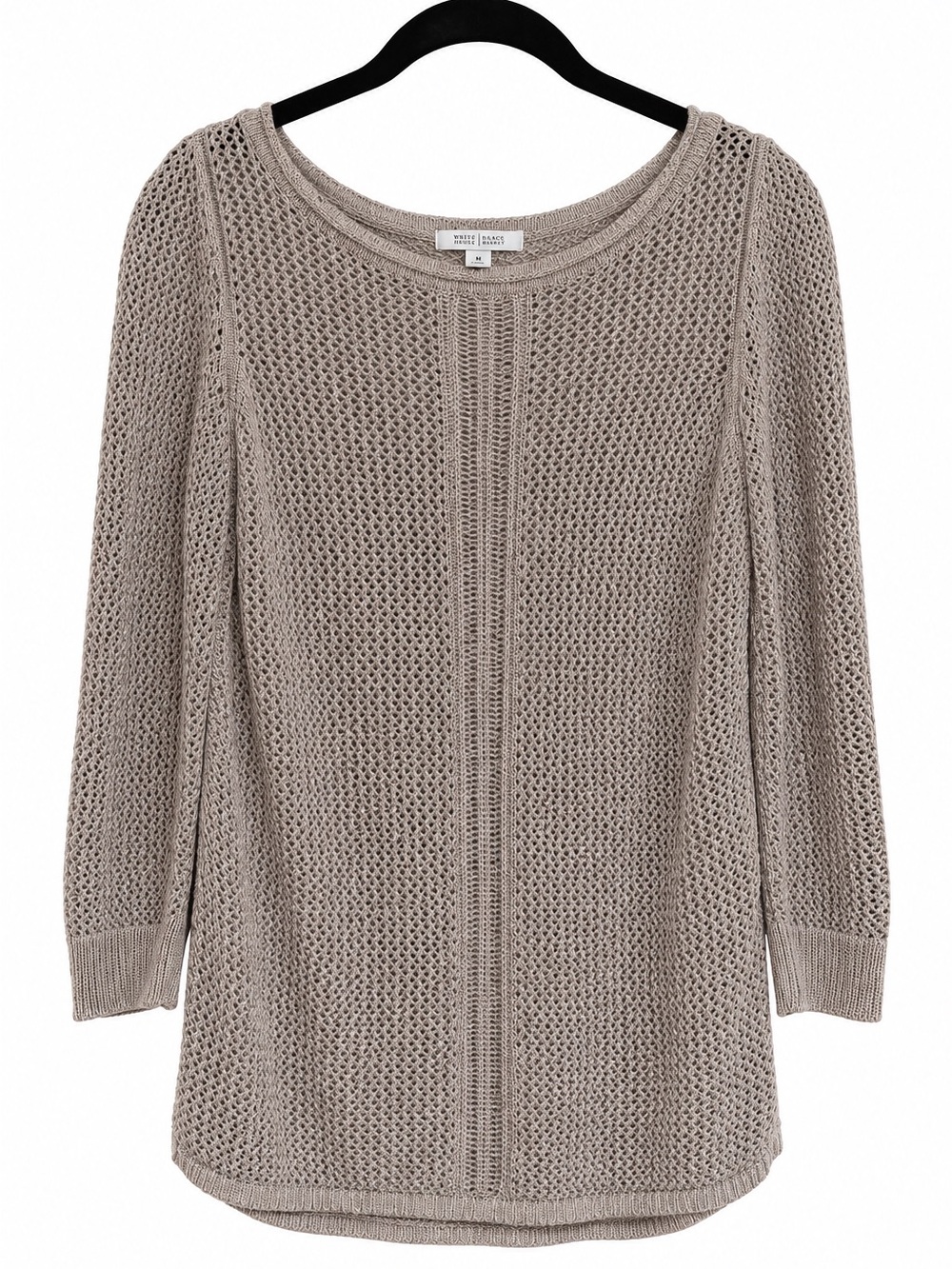 White House Black Market Taupe Open-Knit Scoop Neck Sweater